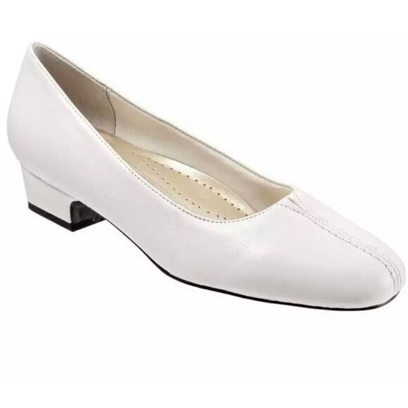 New Gorgeous Trotters Doris Sz 11  White Leather Comfy Low Block heel Pump Shoes - Picture 1 of 12